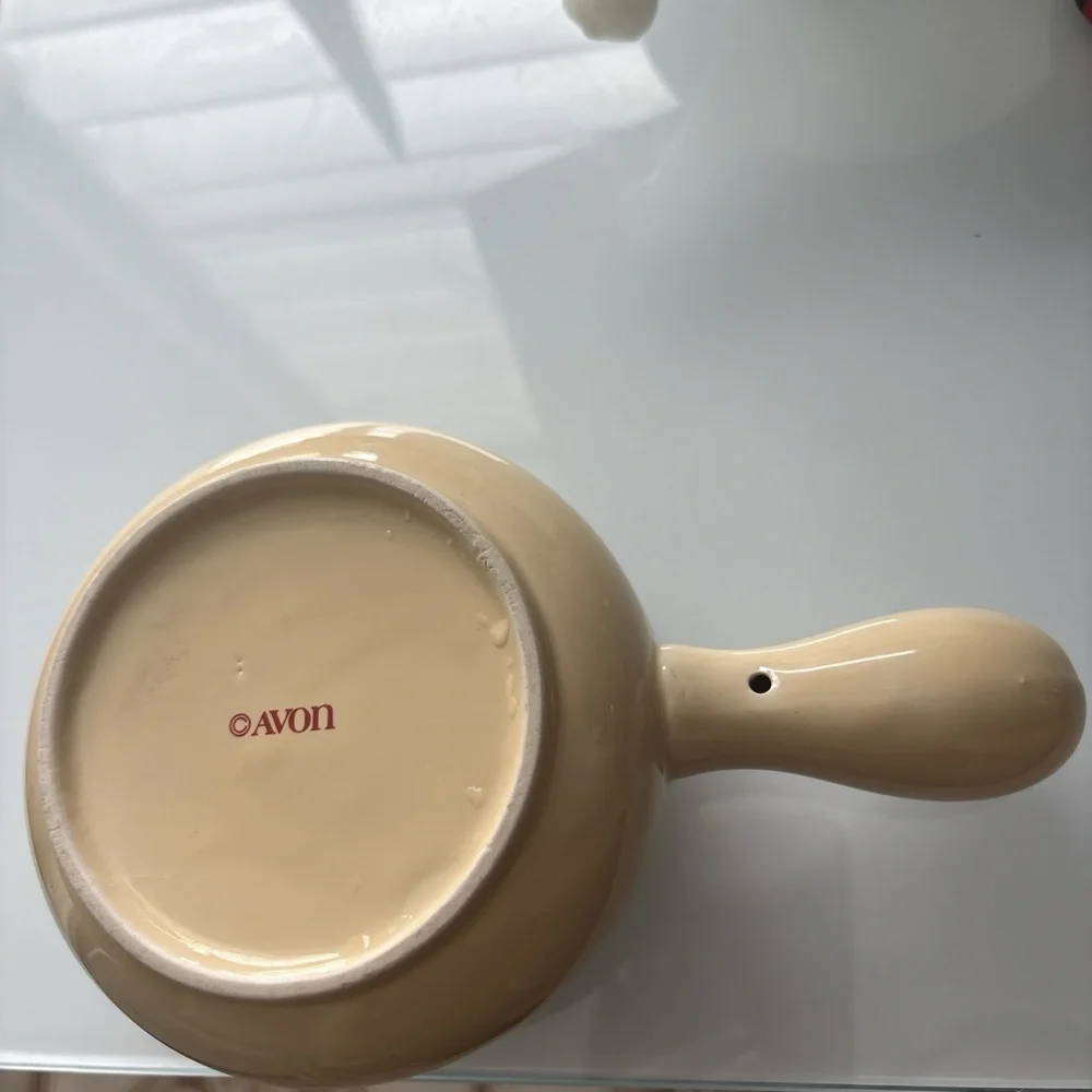 Vintage Avon Floral Soup Mug Beige Ceramic Handled Cup Country Decor Coquette 4”
